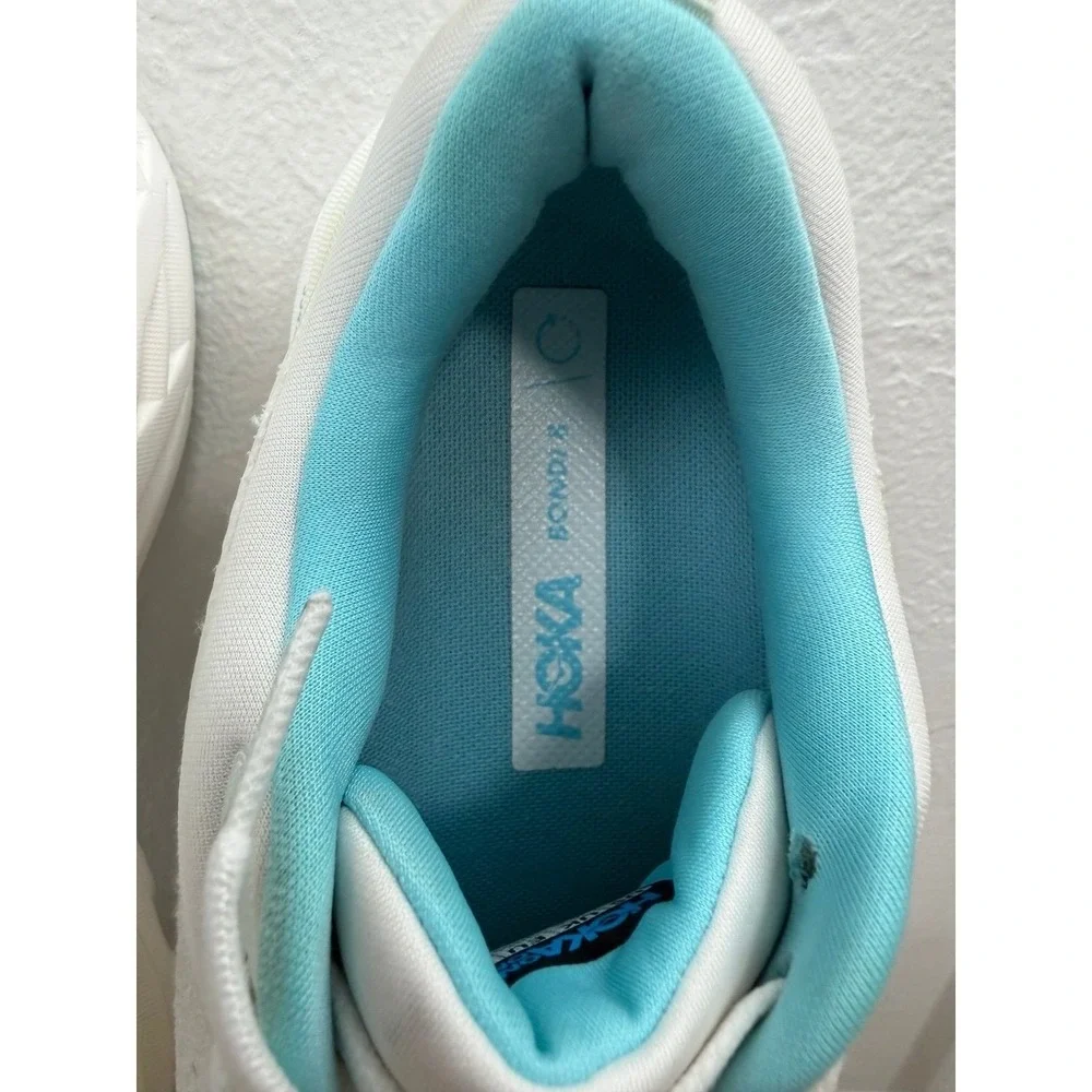 HOKA Bondi 8 Women's Running Shoes White Blue Cushioned Sneakers Size 7B